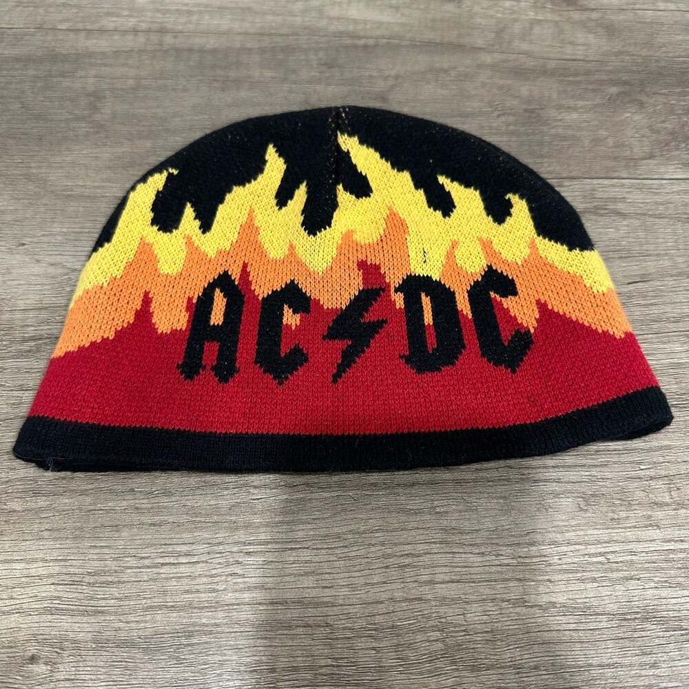 Vintage AC/DC Highway To Hell Flame Knit Beanie Hat